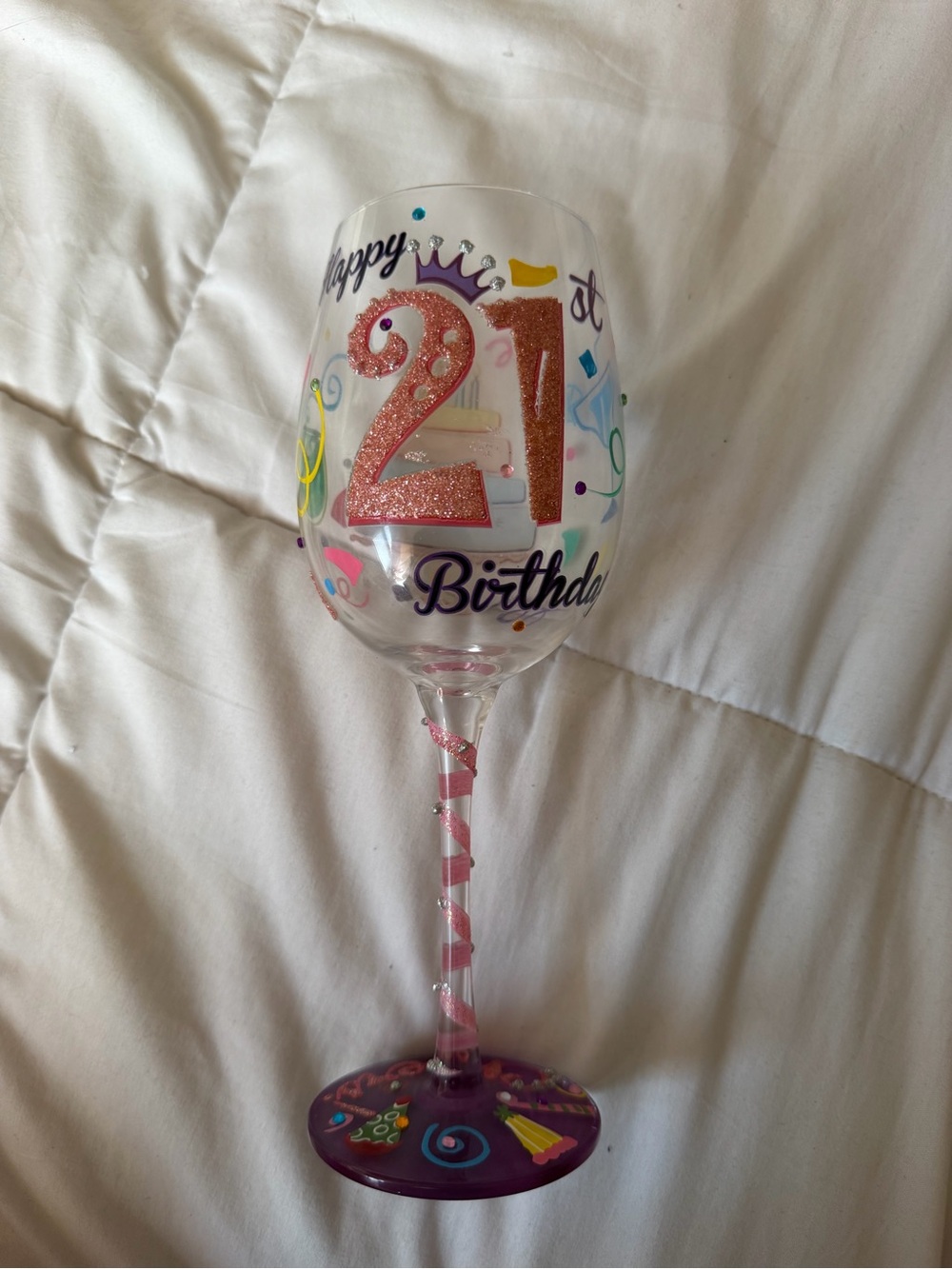 Pink Glitter 21st Birthday Wine Glass - Festive Pink Celebration